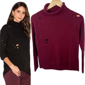 Revolve Autumn Cashmere Wool Burgundy Turtleneck Sweater Size XS Ribbed Knit Top